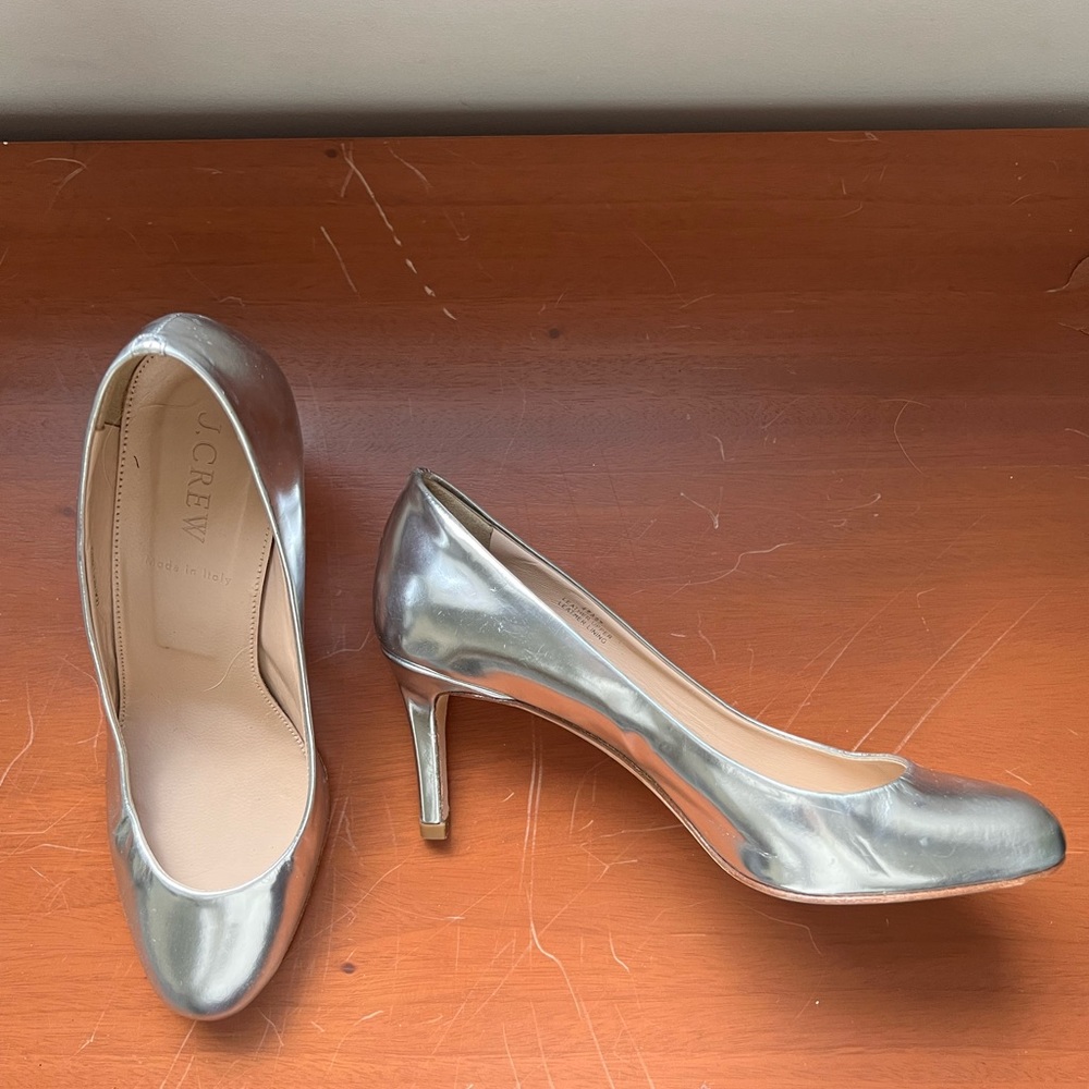 J.Crew Silver Metallic Round Toe Heels
